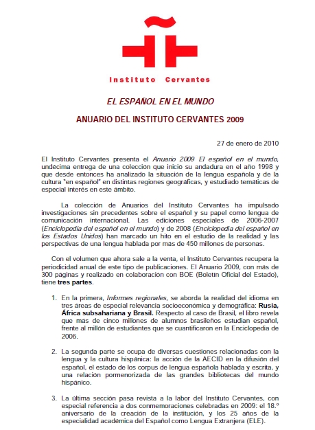 Informe sobre el idioma español en el mundo - Año 2009